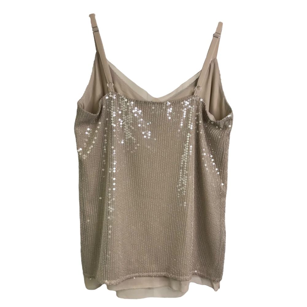 White House Black Market Top Womens XS Beige Sequins Camisole Tank V-Neck Go Go - Picture 4 of 10